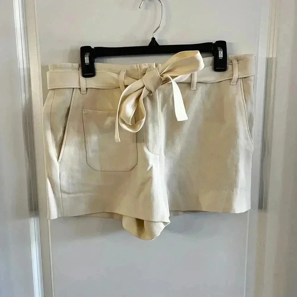 79 Helmut Lang Waist Tie Shorts Size 4 Color Cream - Picture 2 of 6